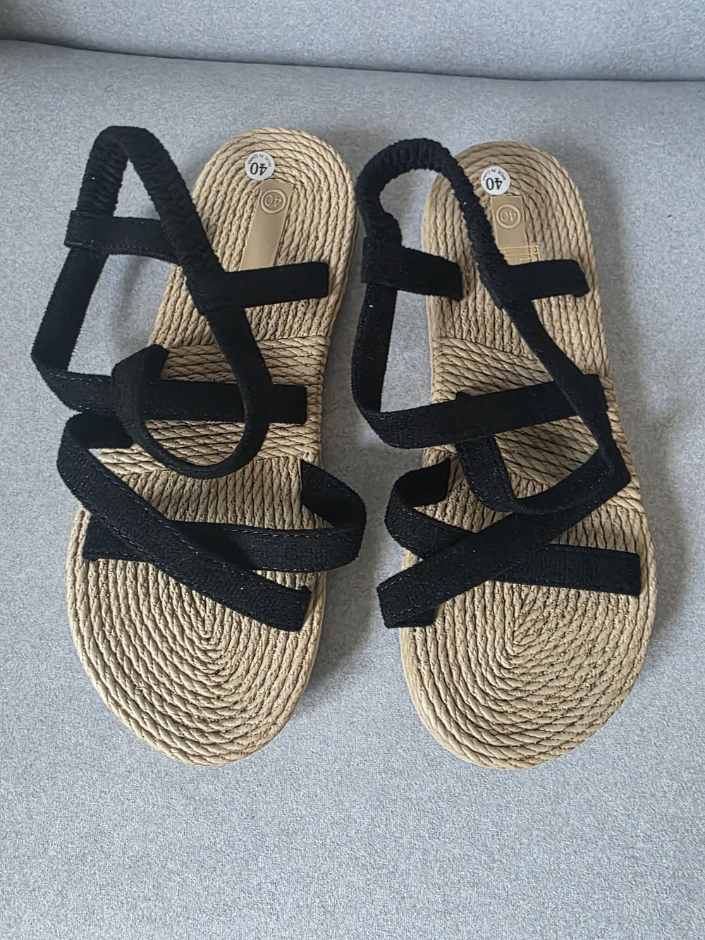 Black Strappy Rope-Style Women's Sandals